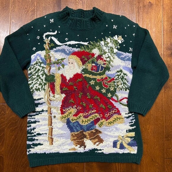 Tiara International Hand Knit Winter Santa X-Mas Crewneck Sweater Women's Large - Picture 3 of 9